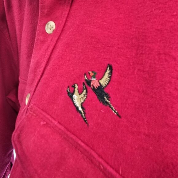 Eddie Bauer Shirt Mens Large Red Flannel Chamois Vintage Pheasant Embroidery - Picture 10 of 12
